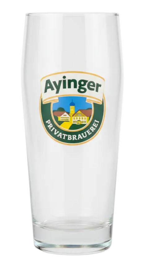 Ayinger 500ml branded Bavarian beer glass front view