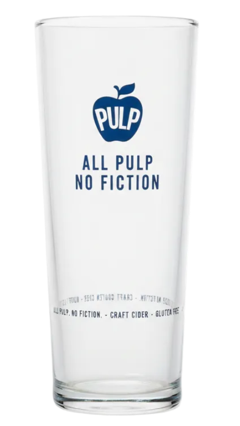 PULP branded 568ml pint glass front view