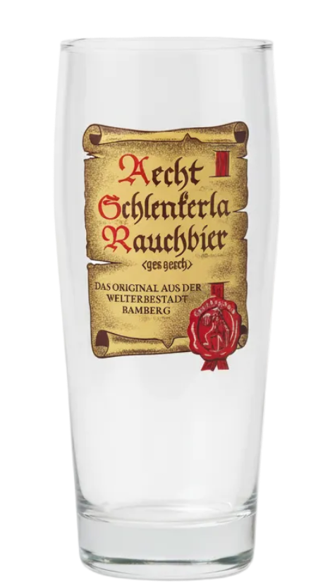 Aecht Schlenkerla 500ml branded pint glass front view